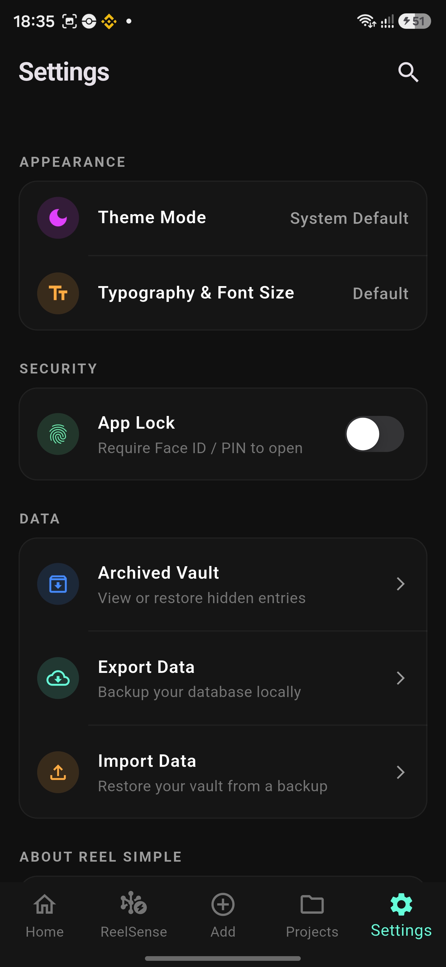 Settings and Vault Privacy Screen